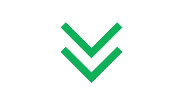 Green double arrow pointing down vector icon on white background
