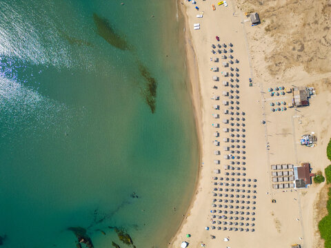 Aerial View of Silistar Beach Bay Surrounded by Forest in Bulgaria