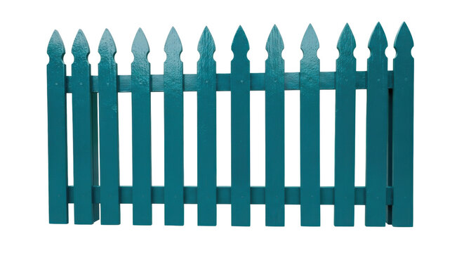 teal picket fence with pointed tops isolated on transparent background