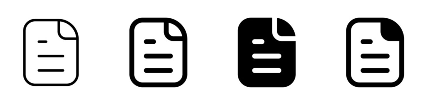 Document File Icon Set, Page Sheet Note Symbols vector, Minimal Paper Sheet Vector Symbols Outline and Solid