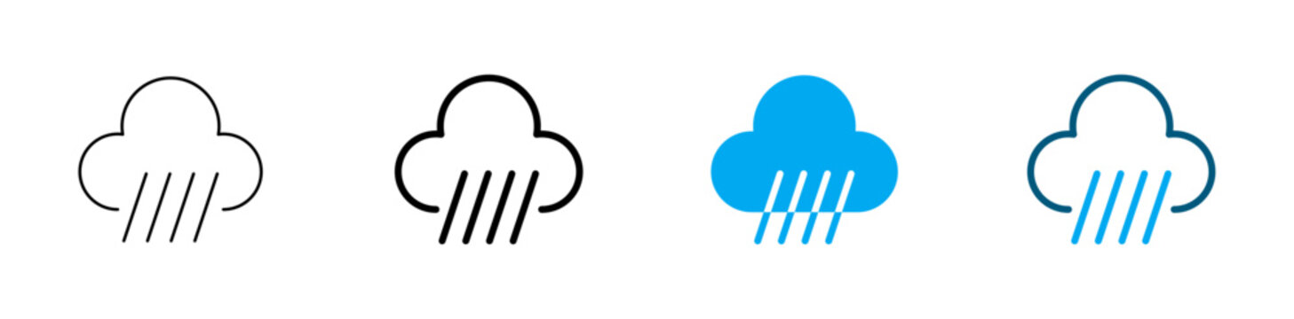 Rain cloud icon set. Weather forecast, rainfall and precipitation symbol. Cloud with rain pictogram for climate, meteorology, forecast app, storm and seasonal weather design.
