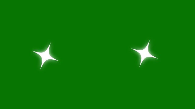 Twinkling star, vector glowing star light effect doodle style on green screen chroma Key,blinking stars light motion, 2D shining twinkle effect on green screen background. 4k video