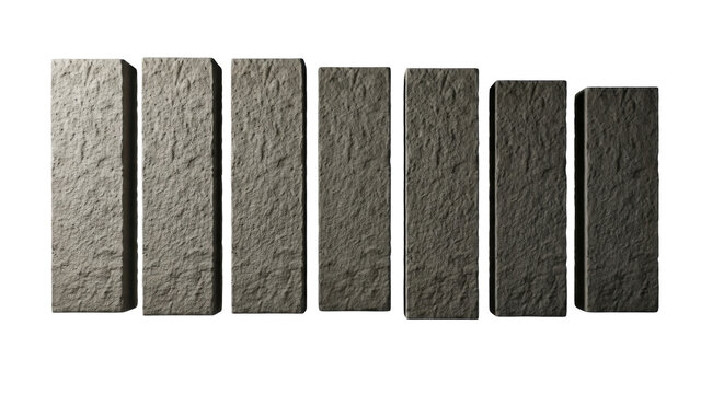 Five textured concrete blocks gradient shades isolated on transparent background