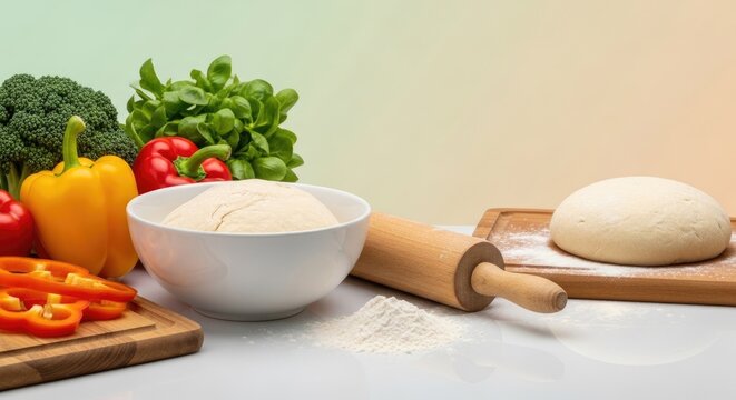 pizza ingredients on kitchen table