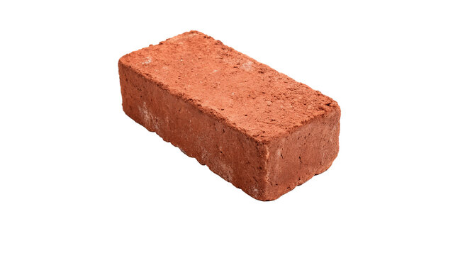 Single solid red clay construction building brick isolated on transparent background