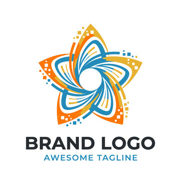 Abstract pixelated star flower technology brand logo