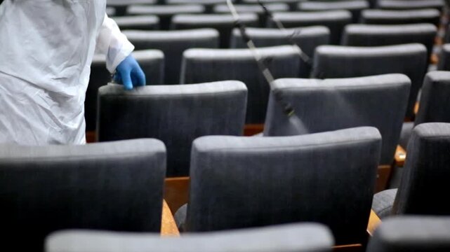 Professional Disinfection Team Sanitizing Public Areas, Hygiene and Safety Concept	