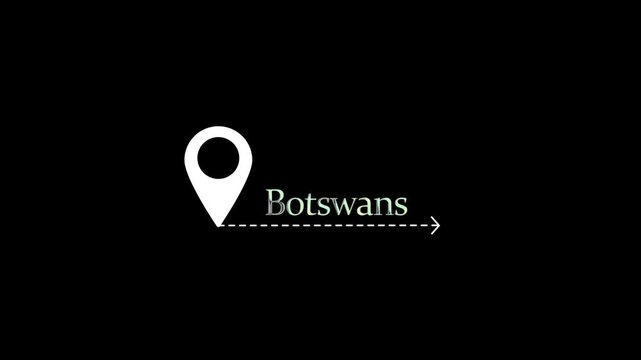 Gps location pin moving across map to botswana animated travel navigation route gps navigation travel route animation