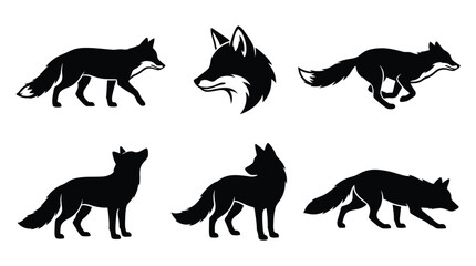 Obraz premium A collection of black fox silhouettes in various poses including running standing and walking for creative graphic design projects