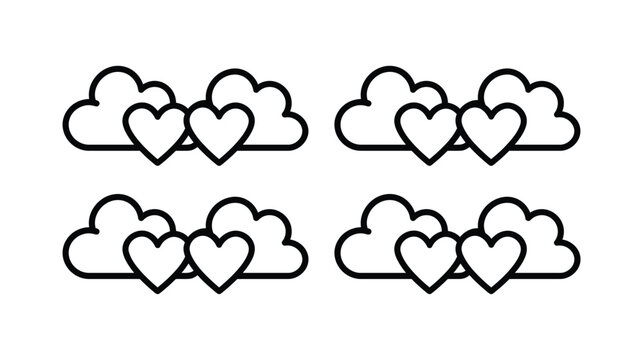 Heart icon graphic design featuring simple black line clouds