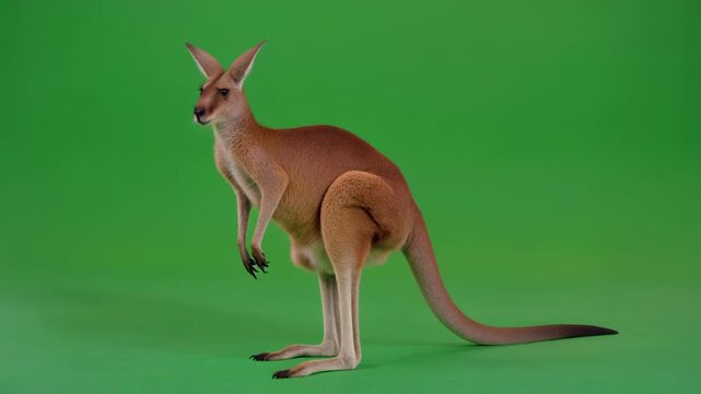 ,Kangaroo Standing On Green Studio Background For Video Clip