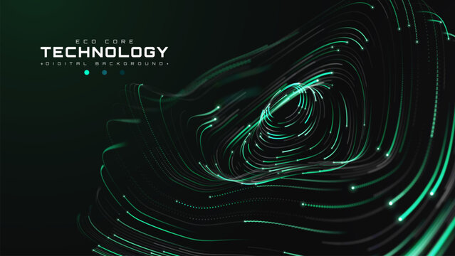 Futuristic Green With White Glowing Dot Particle Curve Line Background Shows Smart Eco Core Innovation Technology Concept Presenting Clean Modern Digital Environment Energy Network.