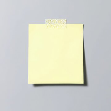 Partially peeled yellow sticky note on a plain gray background, with torn edge