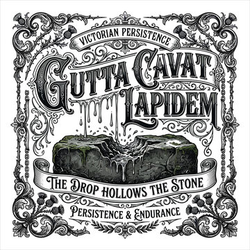 Gutta Cavat Lapidem The Drop Hollows Stone Latin Persistence Quote Vintage Ornate Victorian Frame Tshirt Print Design