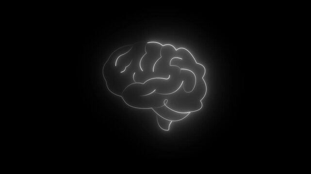 White neon outline of a human brain against a black background image photo