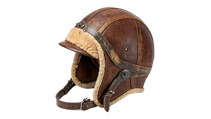 Vintage brown leather aviator pilot motorcycle helmet isolated on transparent background © Pavel