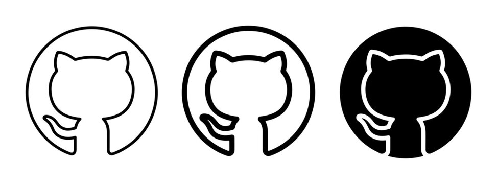 GitHub Cat Icons: Outline, Filled Outline, and Solid Black Vector Graphics for Development and Technology Projects
