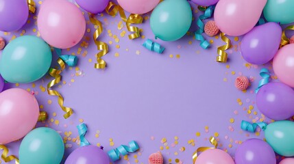 Obraz premium The Balloons Celebration Frame: Colorful Party Decor with Ribbons and Confetti