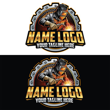 Welder logo template. Welding fabrication company logo design. Welding welder service logo