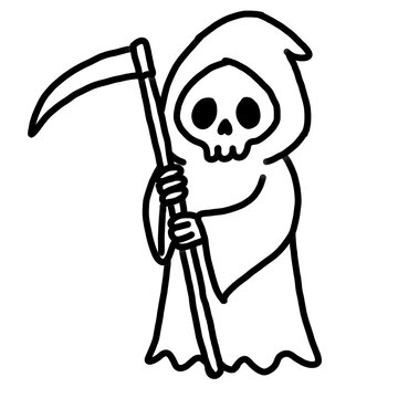 Grim Reaper with Scythe Halloween Hand Drawn Doodle Vector Illustration
