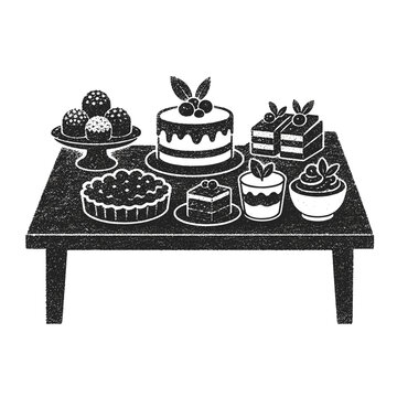 Table set with various vegan desserts on a wooden table  