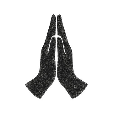Hands clasped in prayer or meditation in simple black design  