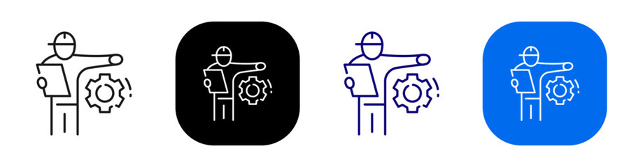 Obraz na płótnie Canvas Worker gear concept representing construction process and operational direction. Line, filled, black, color set. Editable stroke