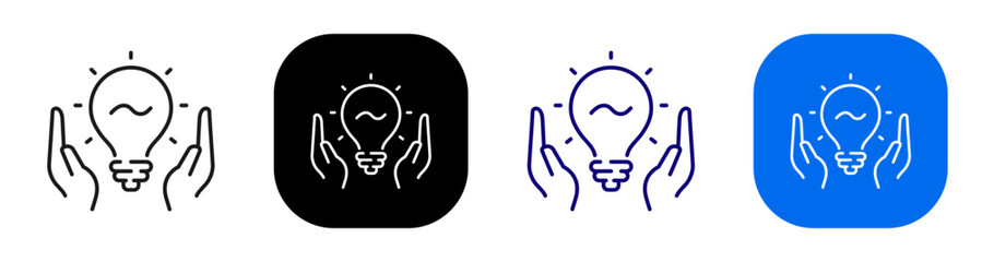 Fototapeta na wymiar Hands holding lightbulb representing idea support and creative guidance. Line, filled, black, color set. Editable stroke