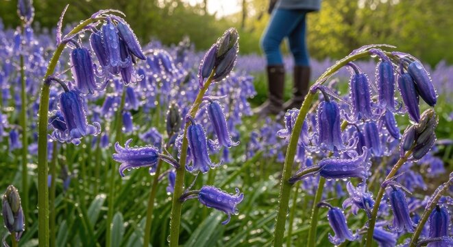 purple flowers in a field with a person in the background