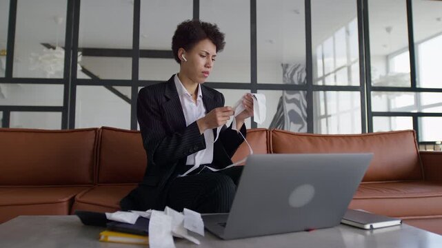 Worried Entrepreneur Reviewing Receipts and Business Expenses