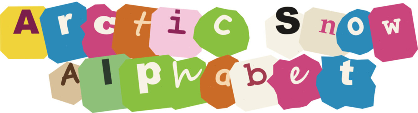 Colorful ransom note alphabet style cutout letters on white background vector illustration
