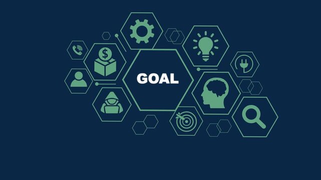 Goal Concept with Hexagonal Icons and Dark Blue Background objective target
