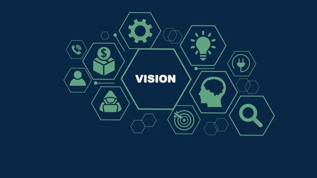 Vision Concept with Hexagonal Icons and Dark Blue Background foresight future