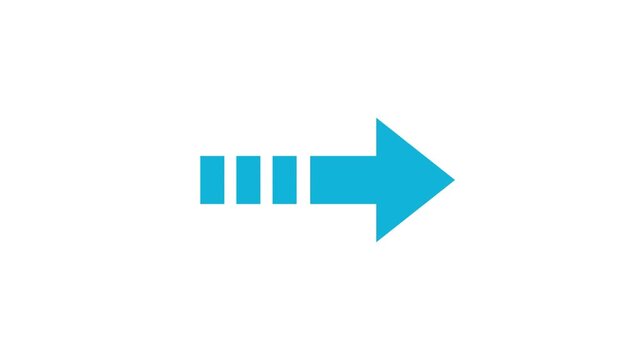 Minimalist blue right pointing arrow icon with dashed tail on white background