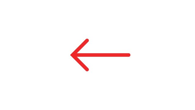 Minimalist red arrow icon pointing left isolated on a clean white background