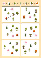 a children's educational game - connect the images of trees in order according to the scheme.