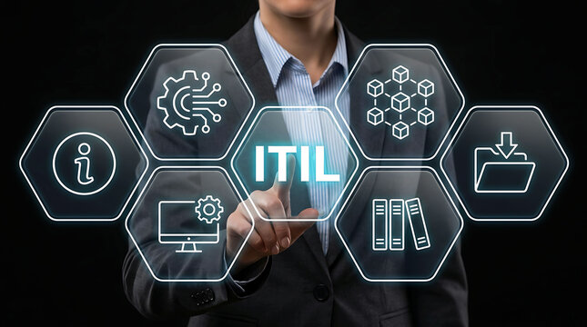 ITIL IT Service Management concept with business person pointing icon