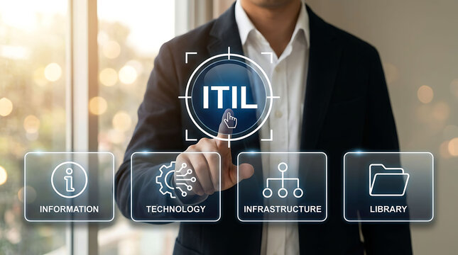 Businessman pointing touching ITIL IT service management concept icon