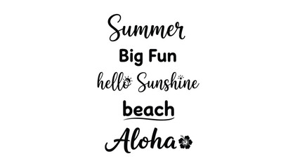 Obraz premium Vertical array of hand drawn summer holiday slogans and phrases in black brush script on white background.