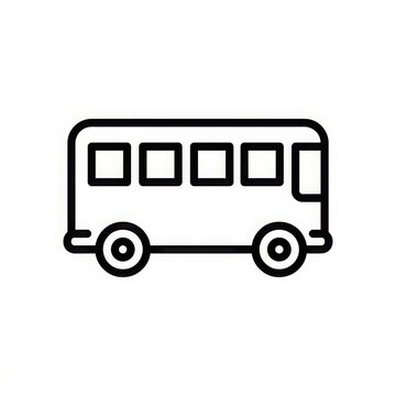 Simple black and white bus line icon for transportation graphics