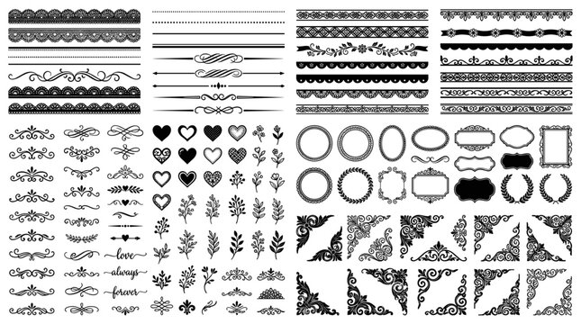 Collection of decorative black vector borders and design elements