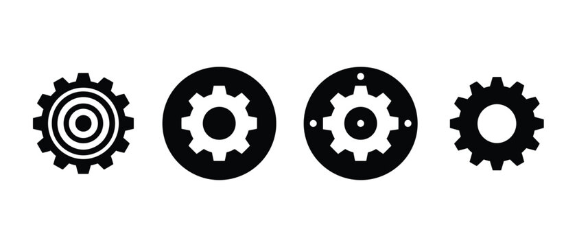 Gear icon vector set showing mechanical parts and industry
