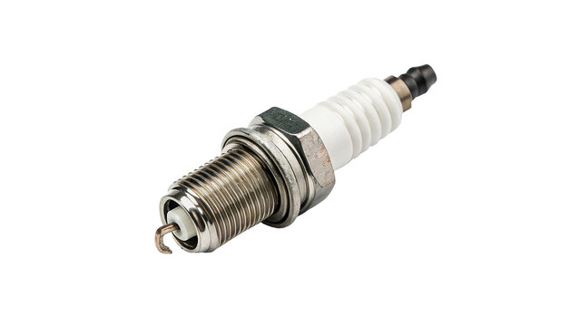Automotive ceramic metal engine spark plug part isolated on transparent background