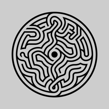 Intricate circular maze puzzle black icon