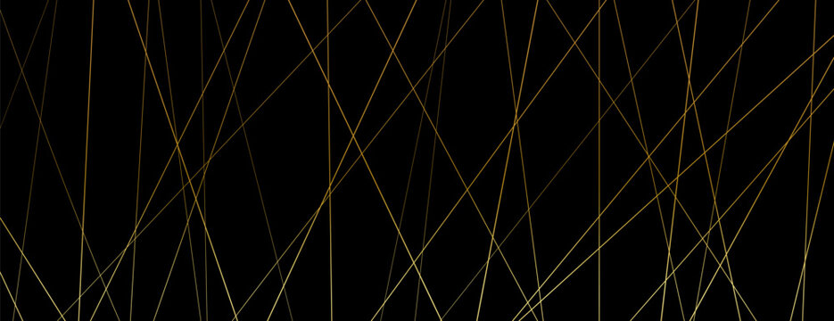 Straight chaotic random golden lines on black background