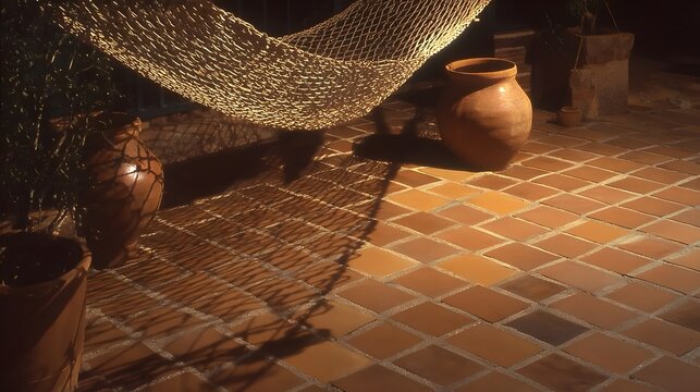 Minimal Summer Patio Night in Earth Tones with copy space