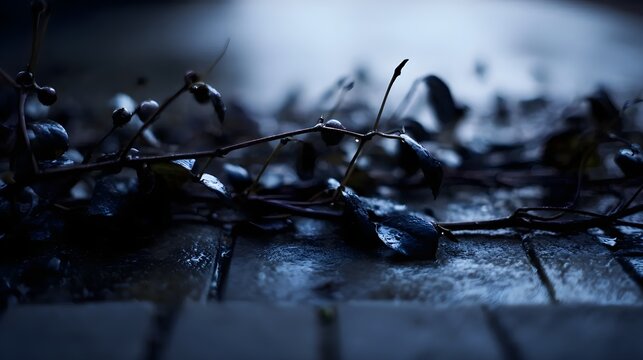 Clean Winter Flowers After Rain at Blue Hour abstract scene