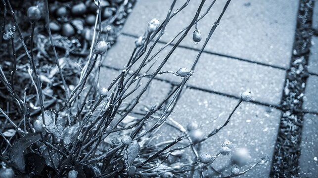 Winter Flowers After Rain at Blue Hour graphic background