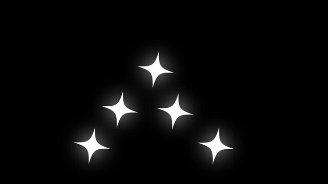 Twinkling stars animation, Radiant twinkle star glow on glossy, magic twinkling star dust on bright, 2D shining twinkle effect on black screen background. 4k