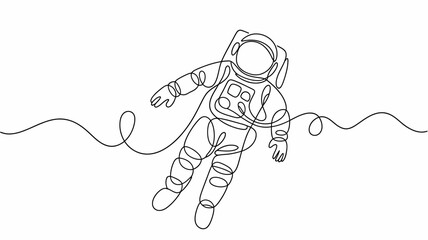 Fototapeta premium A simple line drawing of an astronaut floating in space. The continuous wireframe design gives a minimalist and modern feel.